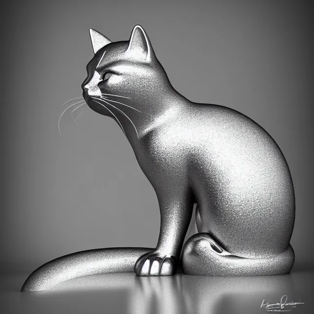 Image similar to chrome statue cat, highly detailed, 4 k, hdr, smooth, sharp focus, high resolution, award - winning photo, boris valejo, photorealistic