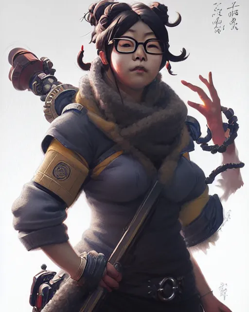 Prompt: mei from overwatch, character portrait, concept art, intricate details, highly detailed by greg rutkowski, michael whelan and gustave dore