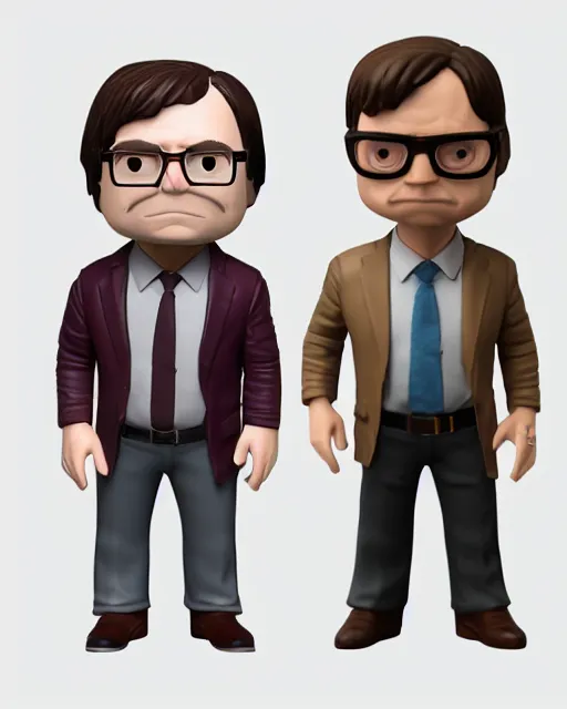 Image similar to full body 3d render of Dwight Schrute from the office as a funko pop, studio lighting, white background, blender, trending on artstation, 8k, highly detailed