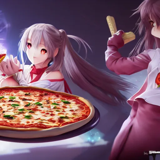 Image similar to pizza with aspirin toppings, anime fantasy illustration by tomoyuki yamasaki, kyoto studio, madhouse, ufotable, square enix, cinematic lighting, trending on artstation