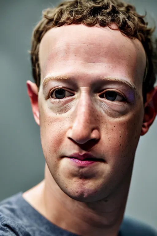 Image similar to photorealistic portrait photograph of mark zuckerberg looking at you with a serious somber expression, detroit become human, handsome, depth of field, soft focus, highly detailed, intricate, realistic, national geographic cover, soft glow, textured