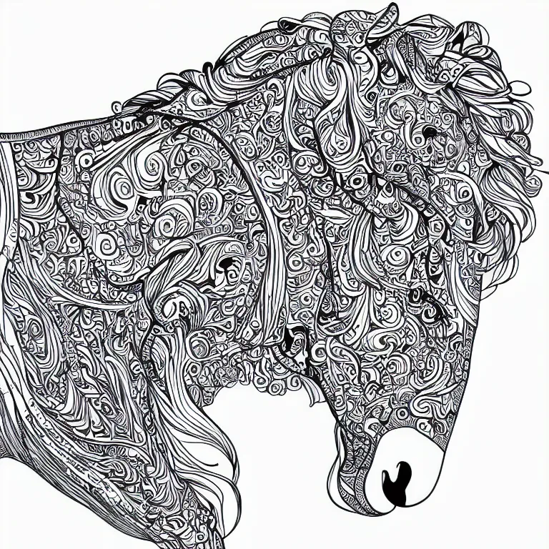 Image similar to beautiful horse, ornamental, fractal, ink draw, line art, vector, outline, simplified