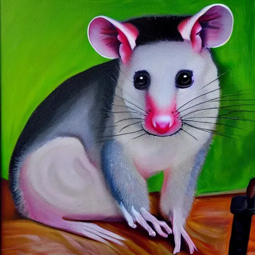 Prompt: A Possum painting in an art studio