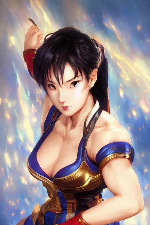 Prompt: A beautiful semi realistic anime portrait of Chun li, by Stanley Artgerm Lau, WLOP, Ross Tran, James Jean, Andrei Riabovitchev, Marc Simonetti, and Sakimichan, Hyung Tae Kim, trending on artstation