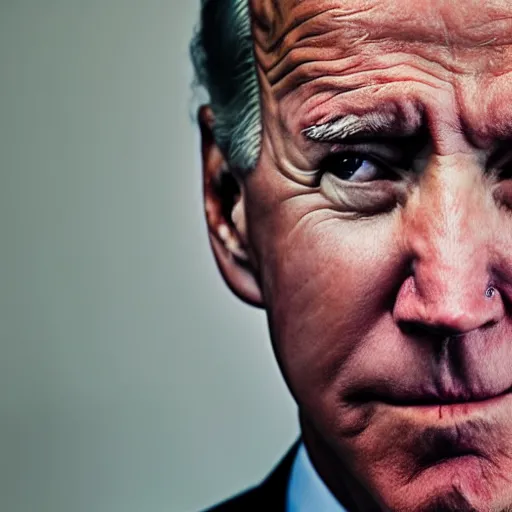 Image similar to portrait photo of a joe biden with a black eye looking into the camera, indoors, f 1. 4, golden ratio, rim light, top light, overcast day