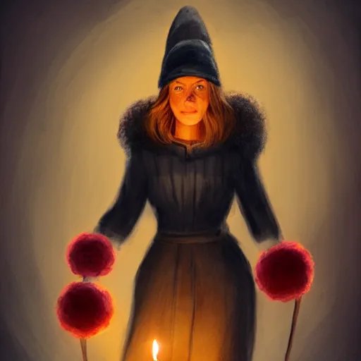 Image similar to an adventurer wearing a black night cap with a pom pom at the end, holding a candle, portrait, d & d, science fiction, concept art, matte, sharp focus, illustration, concept art, jason chan