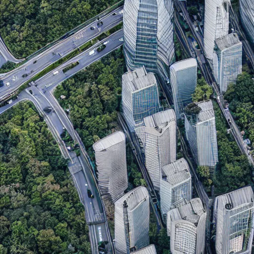 Image similar to futuristic urban decay overgrown cityscape photo shot from helicopter ultradetailed 8 k