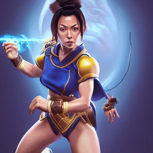 Image similar to aubrey plaza as chun li street fighter, ultra realistic, concept art, intricate details, highly detailed, photorealistic, octane render, 8 k, unreal engine, art by frank frazetta, simon bisley, brom