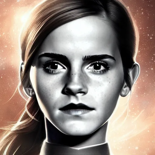 Image similar to beautiful detailed picture of emma watson as a star fleet officer from star trek next generation, radiant light, art nouveau, intricate, elegant, highly detailed, symmetrical face, my rendition, digital painting, artstation, concept art, smooth, sharp focus, illustration, art by artgerm and greg rutkowski and alphonse mucha