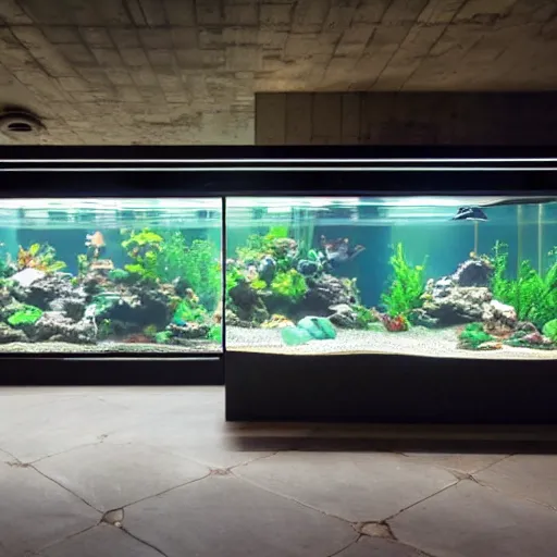 Image similar to aquarium, interior in the brutalist style