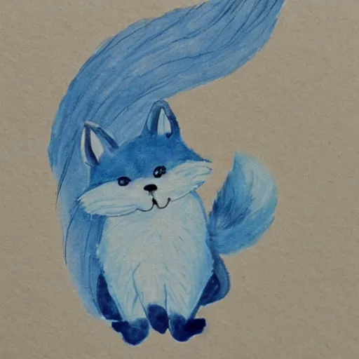 Image similar to a blue tailed fox searching for easter eggs, cute aquarel