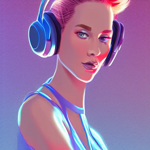 Image similar to synthwave girl wearing headphones, animated, trending on artstation, portrait