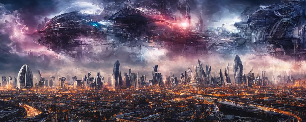 Image similar to epic cinematic artwork landscape of London's skyline in the year 3000, futurism, digital art, masterpiece, 4k, fine art