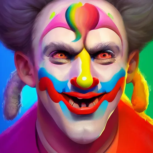 Image similar to Portrait of a colorful happy joyful funny clown, artstation, cgsociety, masterpiece