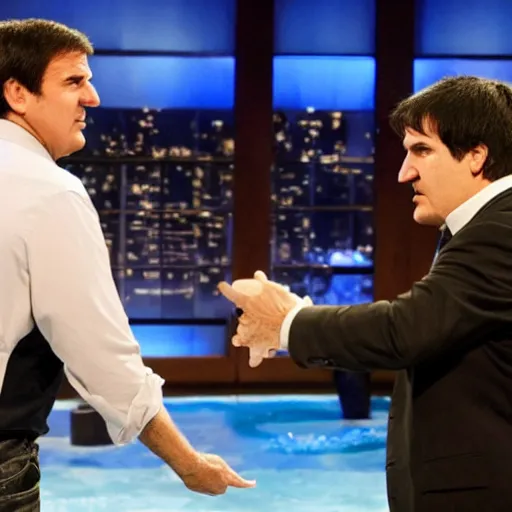 Prompt: Lighstaber duel between Kevin O'Leary and Mark Cuban, in Shark Tank (2016)