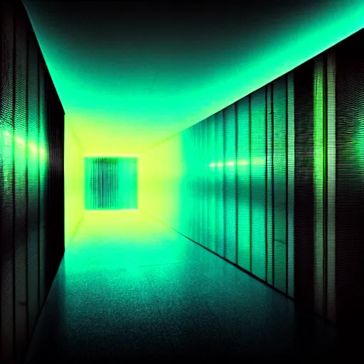 Image similar to noisy color photograph of a retrofuturist liminal space, dark pit, glitch in the matrix, minimalist, cinematic, soft vintage glow