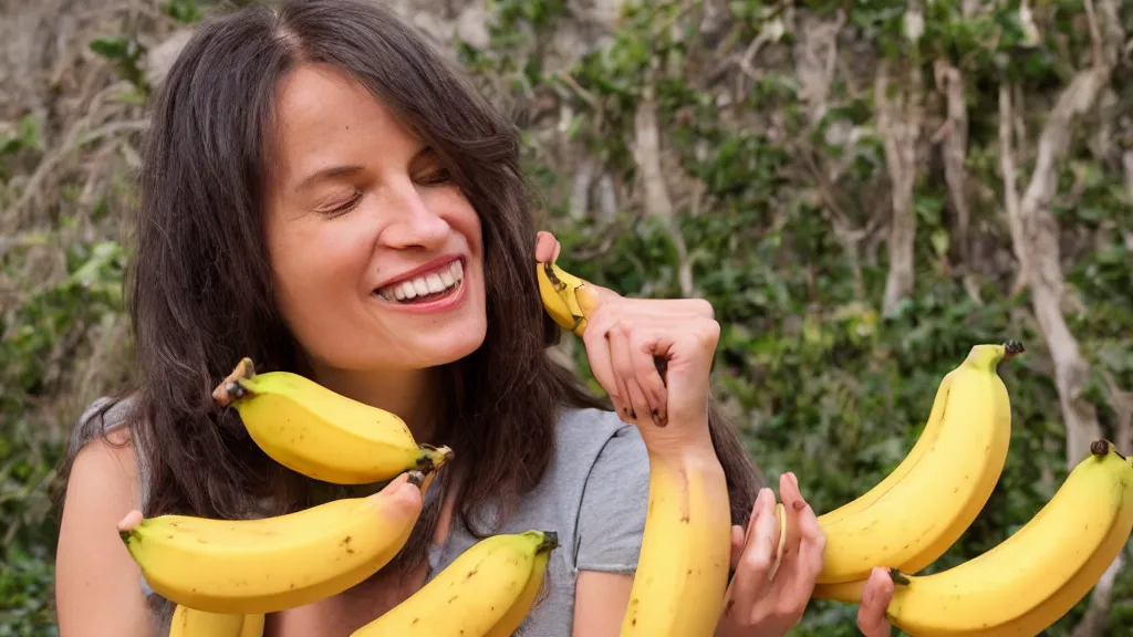 Prompt: woman eating a banana