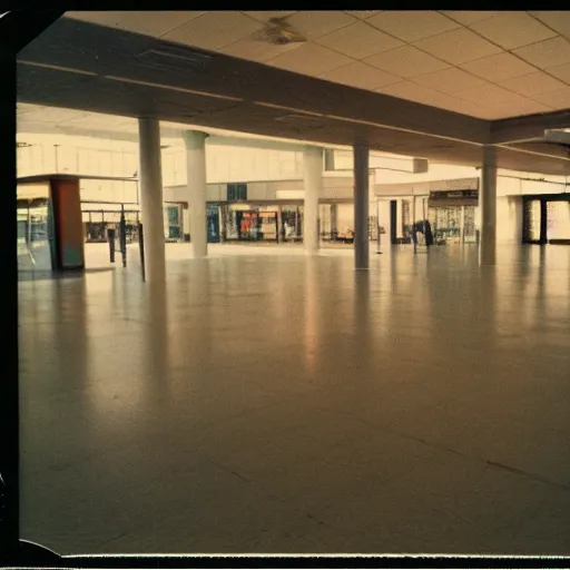 Prompt: polaroid photo of a empty mall in 80's, soft vinatge glow, nostalgic blurr