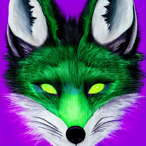 Yellowish Green Fox, Friends / Elves with Black Nose, Magenta Eyes, and  Bright Green and Magenta Elves