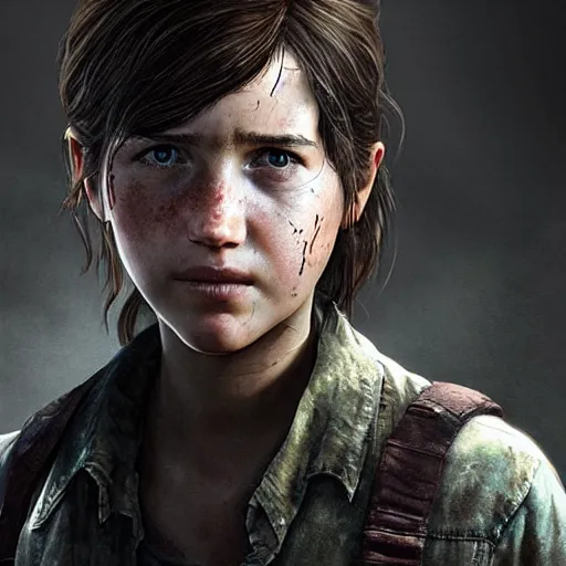 Image similar to an amazing portrait photo of an old Ellie from The last Of Us, award winning photo, very detailed, cinematic, beautiful lighting effects