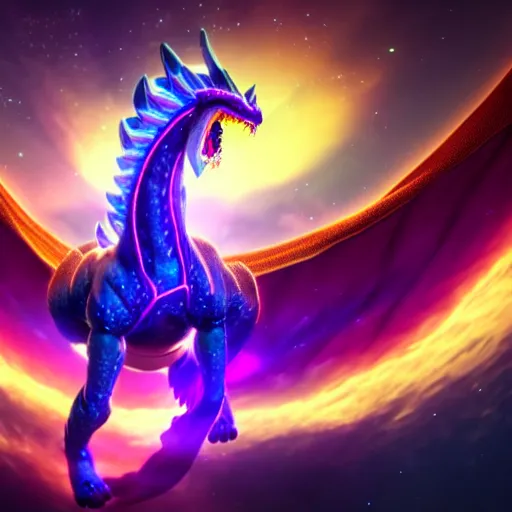 Image similar to aurelion sol dragon in the cosmos staring at the viewer, ultra realistic 4 k render with ray tracing