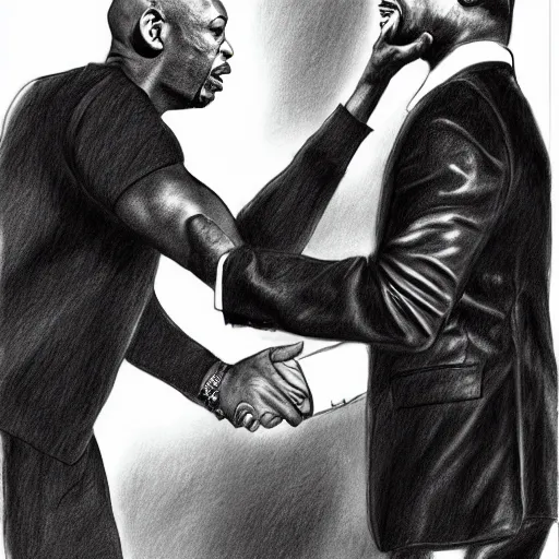 Prompt: pencil sketch of Dave Chappelle slapping Will Smith at the Oscars, highly detailed, award winning art