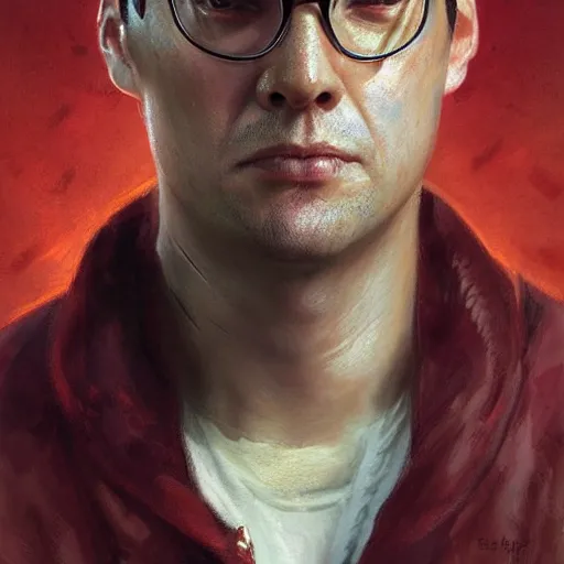 Prompt: hyper realistic, portrait of dwight shrute : : 2, ethnicity : japanese, epicanthal fold, painted by greg rutkowski, wlop, loish,