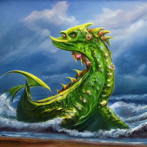 Prompt: sea monster, fantasy monster from the sea, painting, 8k