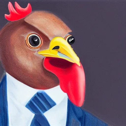 Image similar to a closeup portrait of an antropomorphic chicken wearing a suit, photorealistic