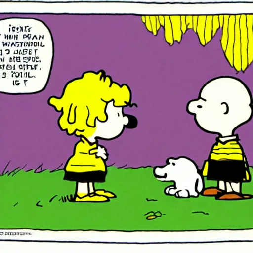 Prompt: charlie brown playing with young albert einstein by charles schultz, comic book,