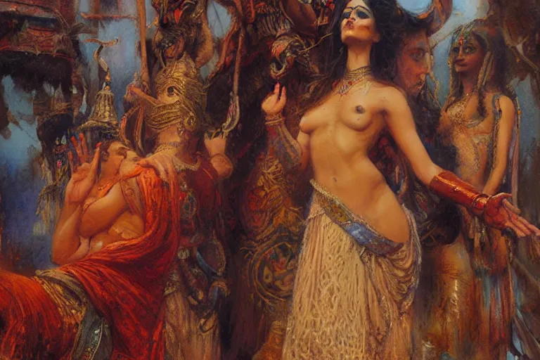 Image similar to hinduism, painting by gaston bussiere, greg rutkowski, jean giraud, tom of finland