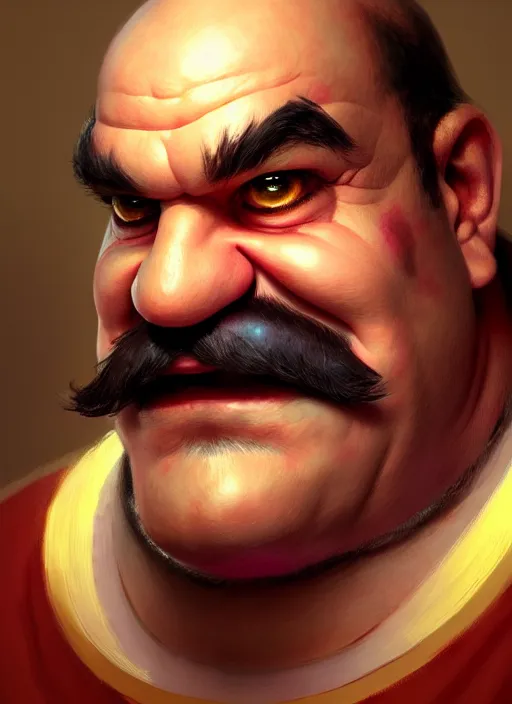 Prompt: realistic portrait of wario from warioware, intricate, elegant, glowing lights, highly detailed, digital painting, artstation, concept art, smooth, sharp focus, illustration, art by wlop, mars ravelo and greg rutkowski