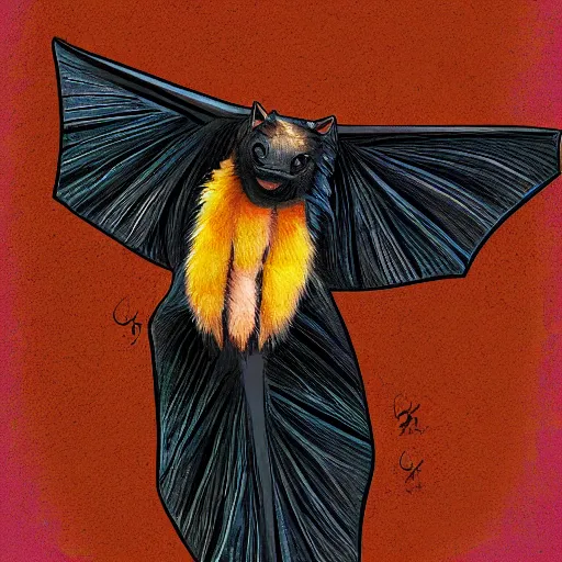 Image similar to neotropical fruit bat, digital art, high quality, illustration, museum, oil painting, sticker,