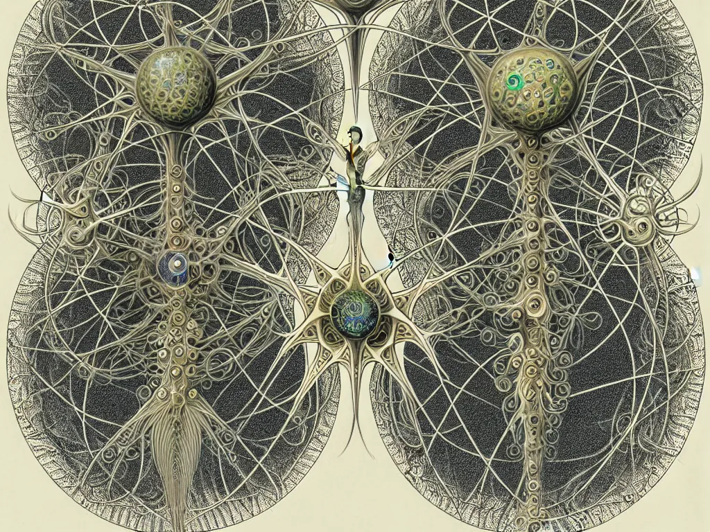 Image similar to neo surrealism, metatron, art by ernst haeckel and daniel martin diaz