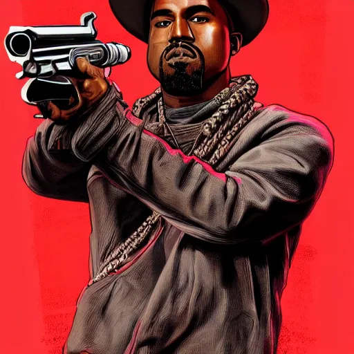 Image similar to kanye west in stephen bliss illustration red dead redemption 2 artwork of kanye west, face, in the style of red dead redemption 2 loading screen, by stephen bliss, artstation