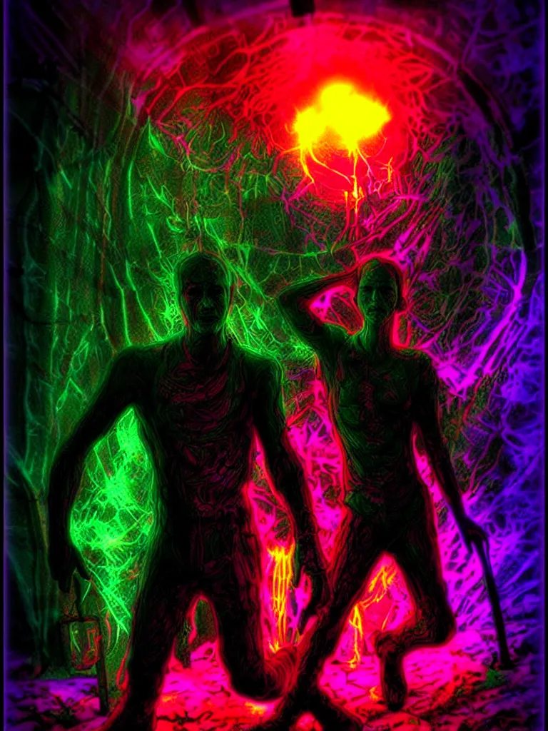 Image similar to glowing fantasy horror blacklight poster hdr