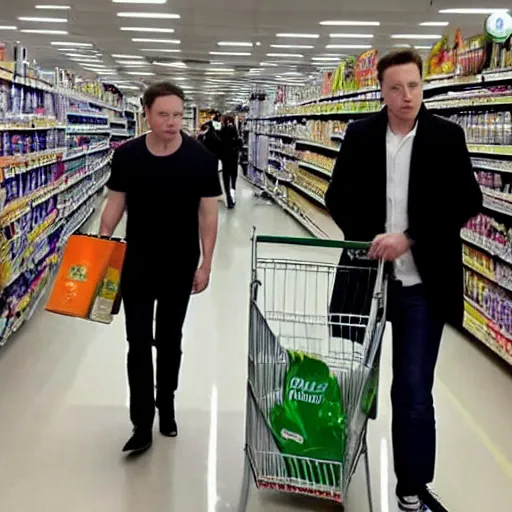 Prompt: Elon Musk and Amber Heard buying pampers at supermarket, paparrazi shot Greg rutkowski