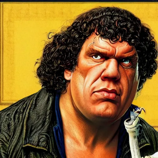 Prompt: andre the giant as a wizard, ultra detailed, style of norman rockwell, style of richard corben, 4 k, rule of thirds.