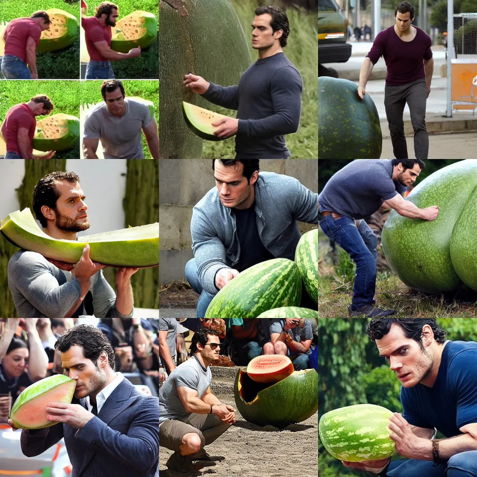 Prompt: henry cavill puking a giant melon