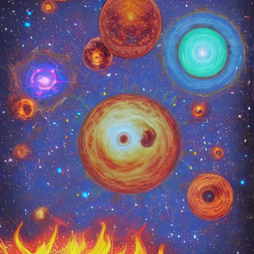 Image similar to army of army of planets in galactic maelstrom, fire