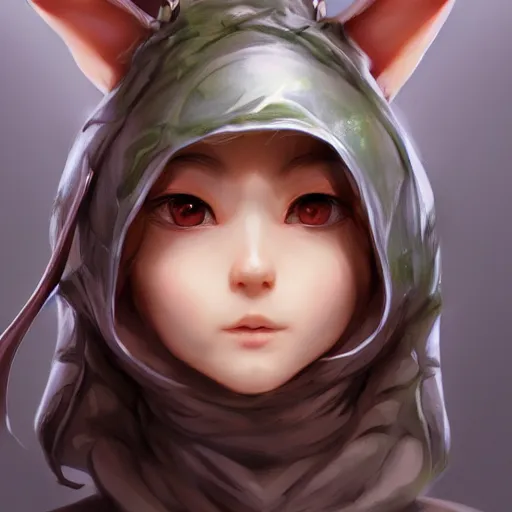 Prompt: Goblin Cleric with large expressive eyes and a scarf, hatched ear, highly detailed, by Range Murata, artgerm, digital illustration, beautiful, concept art, trending on artstation, 4k