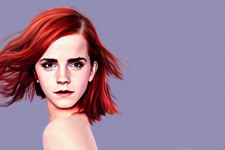 Image similar to Red-haired beauty Emma Watson in a bikini, full body, full height , highly detailed, mid-shot ,pixiv , digital painting , concept art