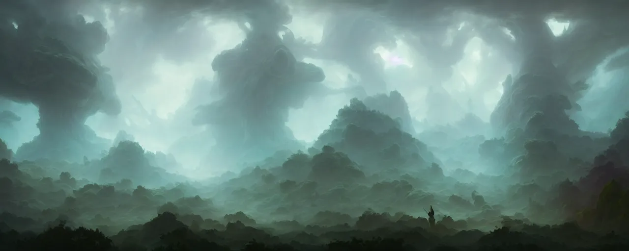 Image similar to cloud forest by peter mohrbacher and craig mullins and james jean and marc simonetti and mark rothko