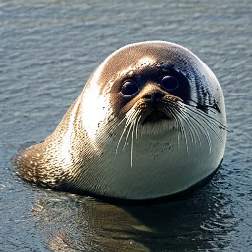 Prompt: cute bouncing round ringed seal, osaka aquarium, photo