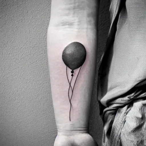 Prompt: a tattoo of multiple small balloons floating up, tattoo art, black and white tattoo,