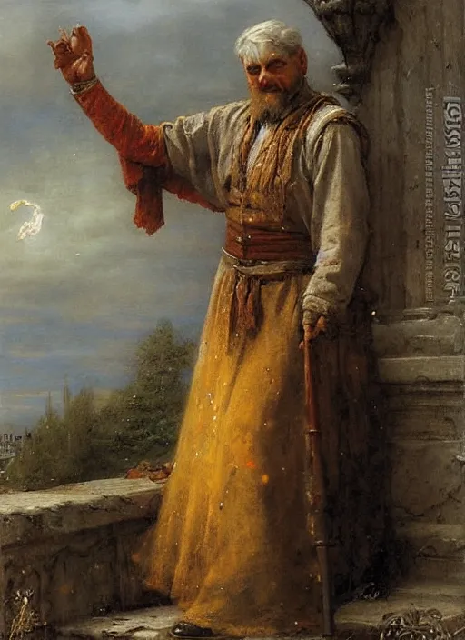 Image similar to a mage casting a frost spell by eugene de blaas