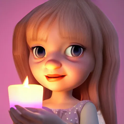 Prompt: A cute girl holding a glowing candle, fragile, soft, vray, Cimema 4D, 3d character, game character