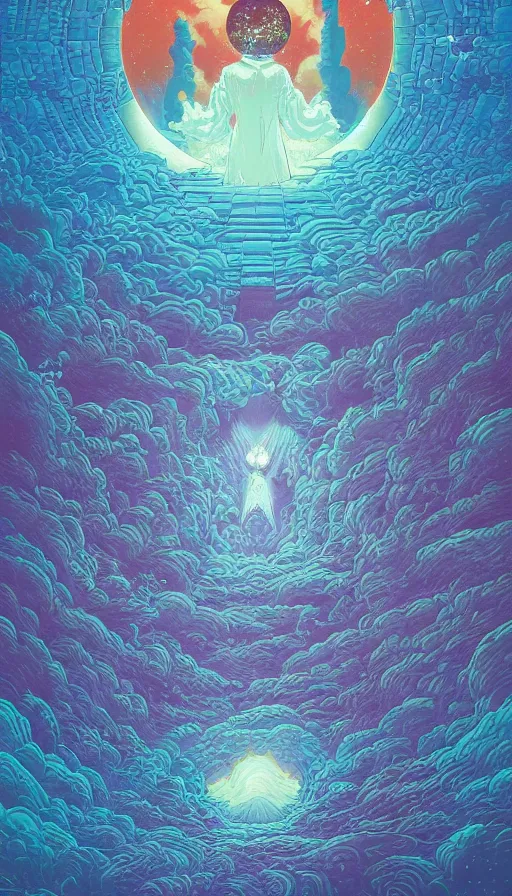 Image similar to the ancient portal of the luminous dream spirits on cosmic cloudscape, futurism, dan mumford, victo ngai