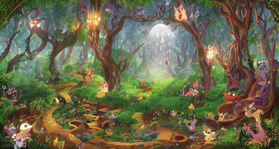 Prompt: Enchanted and magic forest, by Fortiche Studio