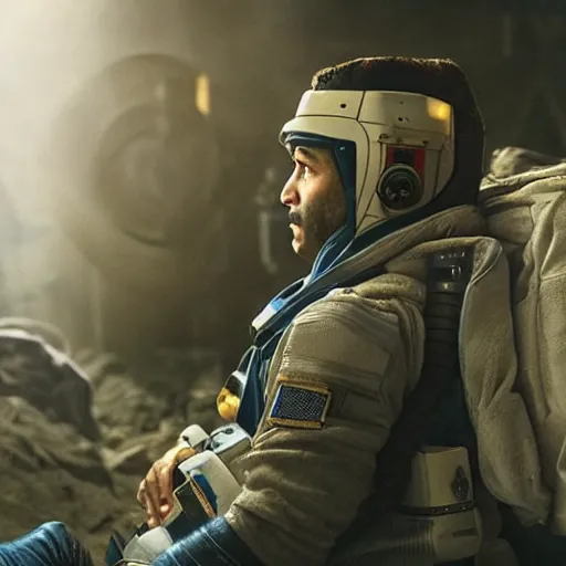 Image similar to kurdish astronaut in a movie directed by christopher nolan, movie still frame, promotional image, imax 7 0 mm footage